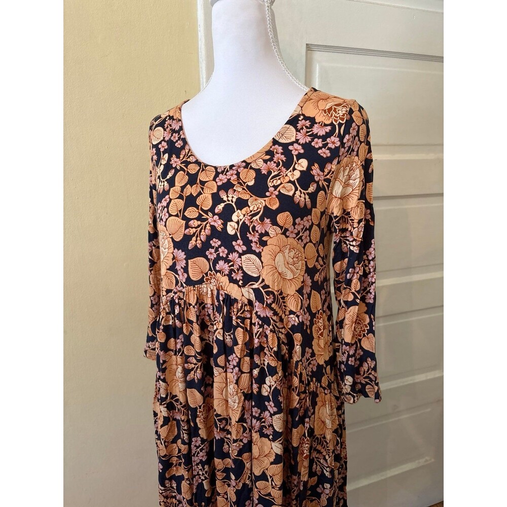 Womens knee midi tea length dress long sleeve floral flowers maternity ruffle
